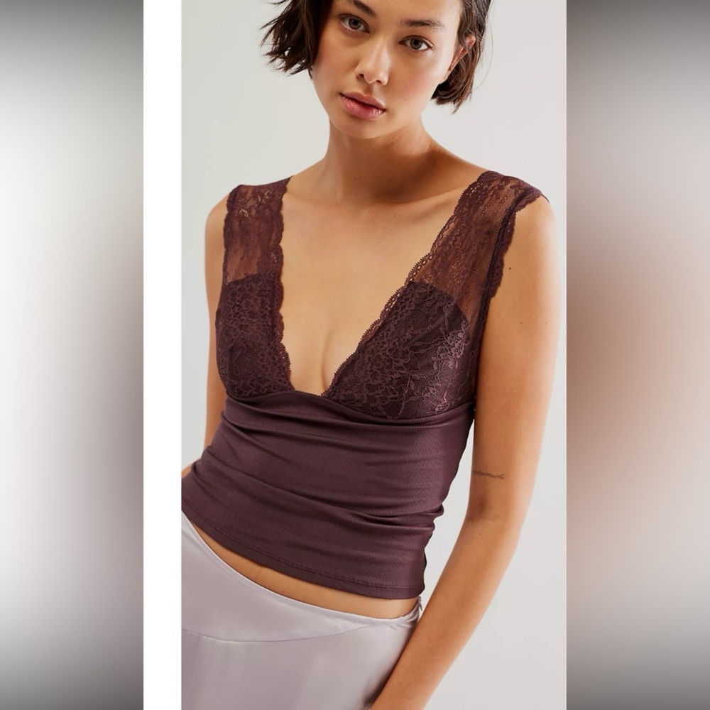 Free People Lace Trim Plum Blouse